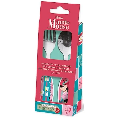 Immagine di Disney Set 2 posate rosa per bambine in acciaio inossidabile Minnie con punte arrotondate