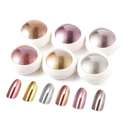 Immagine di BISHENGYF 6 Polvere per Unghie Cromate in Oro Rosa, Set Pigmenti Metallici Unghie, di Glitter Lucida con Effetto Specchio Magico la Decorazione Nail Art.