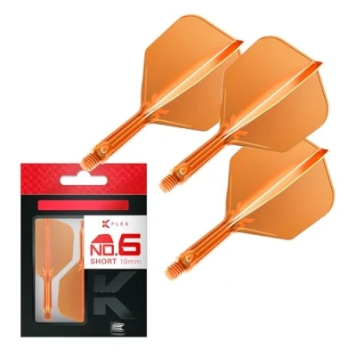 Immagine di Target Darts K Flex Integrated Dart Flight And Shaft, N. 6 Arancione (Corto) Confezione da 3 6, Kflex, voli per Freccette di precisione 2 in 1 e Stelo