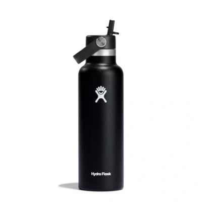Immagine di Hydro Flask Standard Mouth Bottiglia d&#039;acqua da 621 ml (21 oz) Acciaio inossidabile con isolamento sottovuoto e coperchio a cannuccia Black