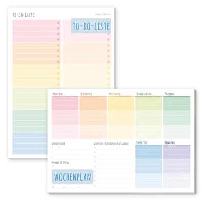 Immagine di paper&amp;you® Set da 2 pezzi, formato A5 To do Liste Block &amp; Agenda settimanale [Rainbow] x 50 pagine con spazio per appunti sul davanti e retro