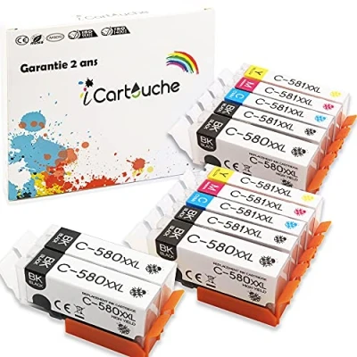 Immagine di icartouche Cartuccia d&#039;inchiostro per Canon PGI 580 XXL CLI 581 (4PGBK 2BK 2C 2M 2Y) PIXMA TR8550 TR7550 TS6150 TS6151 TS6250 TS6350 TS8150 TS8151 TS8250 TS8350 TS9150 TS9550 TS9155