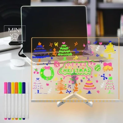 Immagine di Laysinly lavagna cancellabile a secco in acrilico con supporto luminoso, 15,74x 11,81&quot; luminosa per appunti, pennarello 7 colori, memo menu, disegno, luce calda LED casa, scuola,