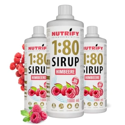 Immagine di NUTRIFY Vital Fitness Drink 1:80 Sciroppo 3 X 1 L Set di vantaggi Lampone concentrato per bevande con vitamine e Carnitina senza zucchero produce 240 litri bevanda sportiva a basso contenuto