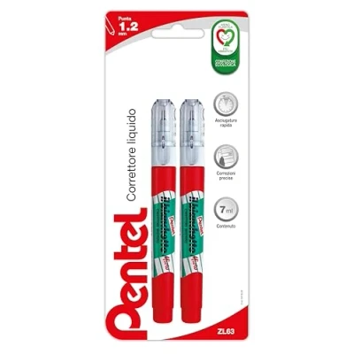 Immagine di Pentel ZL63 Il Bianchetto Micro, correttore a penna punta fine 7 ml, 2 pezzi
