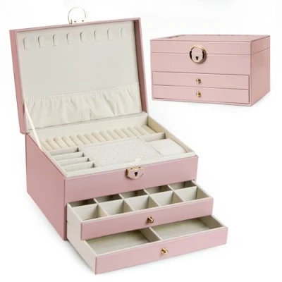 Immagine di AdelDream Portagioie a tre piani, con design lineare, regalo di compleanno e festa per donne, figlie amici, rosa