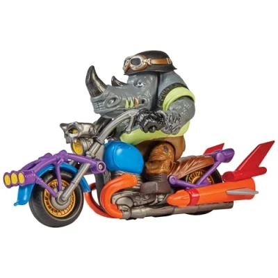 Immagine di Teenage Mutant Ninja Turtles: Mayhem Chopper Cycle con esclusiva figura Rocksteady ragazzi dai 4 ai 7 anni e fan di TMNT!