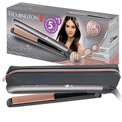 Immagine di Remington Piastra per Capelli professionale Keratin Protect Rivestimento Ceramico alla Cheratina con Olio di mandorle Sensore protezione dal calore, Display digitale, 160 230C, S8593