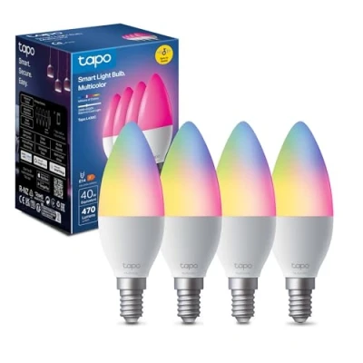 Immagine di Tapo L430C Lampadina Alexa E14 Multicolore e Dimmerabile a Doppio Strato, 2500 6500K, Sync to Music, Illuminazione Automatica del Bioritmo, Programazione &amp; Timer, Compatibile con Google, 4pz