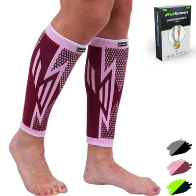 Immagine di 2 Fasce a Compressione Polpaccio per Uomo e Donne Calze Graduata Elastiche da Corsa, Sport, Running, Ciclismo Traspiranti Antiscivolo (XL, Bordeaux)