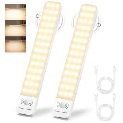 Immagine di Luce Armadio Led con Sensore Movimento, 3 Modalità Dimmerabile Luci Armadio, 2000 mAh Ricaricabile Senza Fili, Magnetica Sottopensile Cucina Lampada per Scale Camera Corridoio