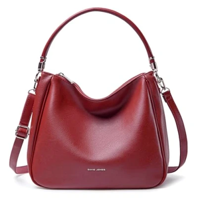 Immagine di David Jones Borsa da donna Hobo a tracolla in ecopelle PU Tote di medie dimensioni con manico lungo Moda classica pratica elegante, rosso, taglia unica, Elegante