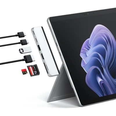 Immagine di SATECHI Hub Doppio USB C Per Surface Pro 9, Docking Station Microsoft 9 Con A 3.2, HDMI 4K/60Hz, Pass Through USB4, Schede UHS I SD/Tf