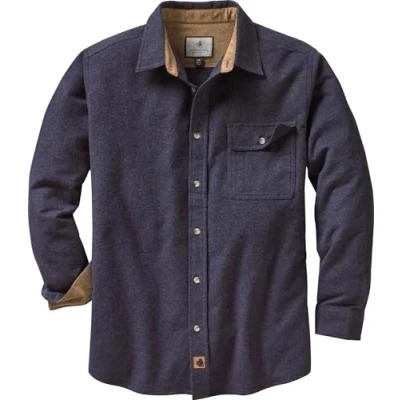 Immagine di Legendary Whitetails Camicia da Uomo in Flanella Buck Camp Manica Lunga con Bottoni e Polsini Velluto a Coste, Blu Navy mélange, M