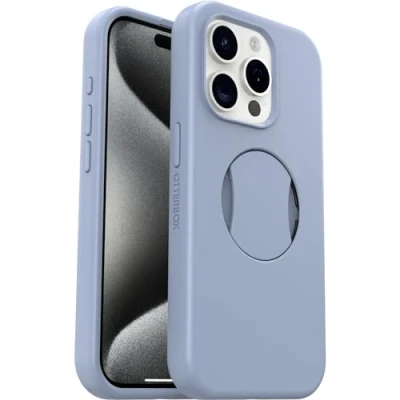 Immagine di Otterbox Cover OtterGrip Symmetry per iPhone 15 Pro con MagSafe, resistente a shock e cadute, grip integrato, testata 3x norme MIL STD 810G, Blu
