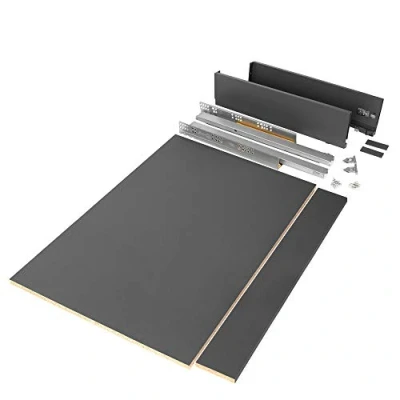 Immagine di Emuca Kit cassetto per cucina o bagno con pannelli inclusi e guide estrazione totale chiusura soft, altezza 93 mm modulo 900 profondità 500 mm, grigio antracite.