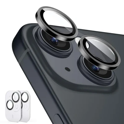 Immagine di ESR Pellicola Fotocamera Compatibile con iPhone 15/15 Plus/14/14Plus, 9H Vetro Temperato Protezione Lente sottile antigraffi, Bordi in alluminio,2 Set, Trasparente