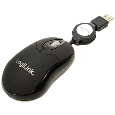 Immagine di LogiLink ID0016 Mouse USB Ottico Nero 3 Tasti 800 dpi Cavo retrattile