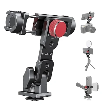 Immagine di ATUMTEK Adattatore Cellulare per Treppiedi in Metallo, Supporto Telefono Treppiede con 3 Cuscinetti Freddi e Porta Arca, Rotazione A 360, Facile da Montare su Treppiede, Fotocamera, Testa Sfera