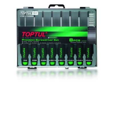 Immagine di TOPTUL GAAW0802 Kit cacciavite 1.2, 1.5, 2.5, 2, 3, PH0, PH00, PH000 Cassetta di plastica
