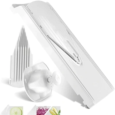 Immagine di Börner Affettaverdure V3 (Set Base) Mandolina a V per Fette in 3 Spessori Tagliaverdure Regolabile Verdure &amp; Frutta Con Piedini Gomma Lama Acciaio Inox Bianco