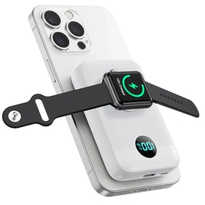 Immagine di Pxwaxpy Magnetico Power Bank 10800mAh per MagSafe, 4 in 1 Wireless Caricatore Portatile, QC4.0+22.5W PD Ricarica Rapida USB C Batteria Esterna con Display LED Apple Watch/iPhone 15/14/13/12 Series