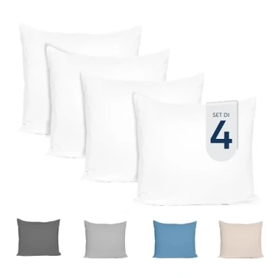 Immagine di Dreamzie Federe Cuscini 50x50 (Set di 4) Bianco per i 50 x cm 100% Jersey Cotone Federa da Cuscino Copri Letto Fodera Protezione