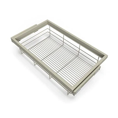 Immagine di Emuca Kit cestello in Filo Metallico e Telaio con Guide a Chiusura Morbida per Armadio, Regolabile, modulo 800mm, Grigio Pietra