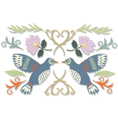 Immagine di Sizzix Fustella Thinlits Set 16 PK Birds &amp; Blossoms by Lisa Jones 666015 Capitolo 4 2022 Wafer, Grey, One Size