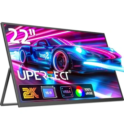 Immagine di UPERFECT Monitor Portatile 2K 22 Pollici, Display Mobile Schermo IPS 2560 * 1440 Staffa Integrata Mini HDMI USB C per PC Laptop Cellulare Xbo Switch PS5, Secondo Compatibile VESA