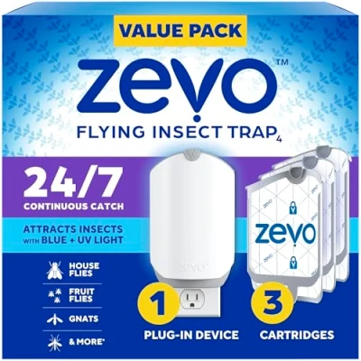 Immagine di Zevo Flying Insect Trap, Fly Trap + cartuccia di ricarica (1 base plug in 3 cartucce totale)