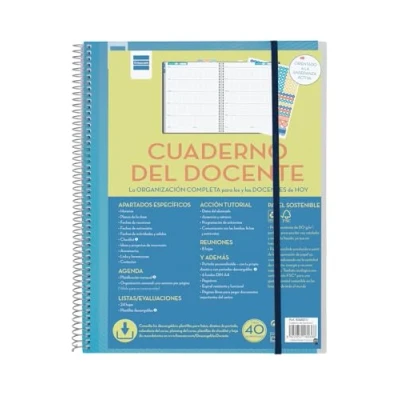 Immagine di Finocam Taccuino della settimana dell&#039;insegnante con pagine spagnole adesivi e buste trasparenti, fogli di liste valutazioni, sezione tutoraggio. Ideale per l&#039;organizzazione scolastica.