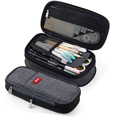 Immagine di iSuperb Astuccio Matite Scalabile Borsa di Cancelleria Multifunzionale Astucci Portapenne Grande capacità da Custodia Tela Organizzatore Unisex 9.1&quot;x4.3&quot;x2.6&quot; (Grigio scuro)