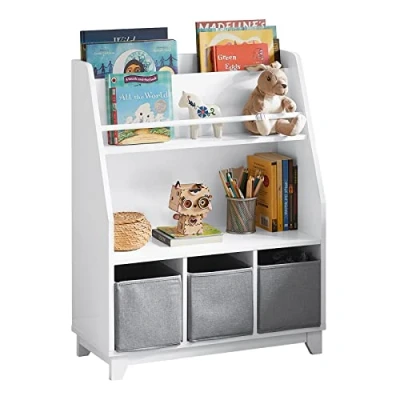 Immagine di SoBuy Libreria per bambini con vani portaoggetti e 3 scatole Scaffale giocattoli Organizzatore di Bianco 63x28x80 cm, KMB34 W