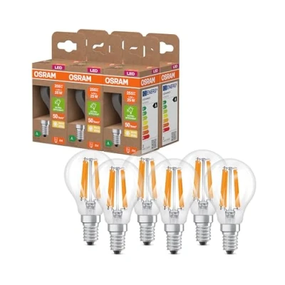 Immagine di OSRAM dalla classica forma a globo, con filamento LED decorativo, classe di efficienza energetica A, E27, 2,2 W, 470 lm, 4000 K, bianco freddo. Senza riscaldamento, luce immediata al 100%. 6 pacchi