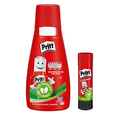 Immagine di Pritt Multiuso liquida ad Asciugatura Rapida di Facile Applicazione per la Scuola e Il Tempo Libero, Set con 100 Artigianale 11 g Colla Stick, 9H PAKA2P1X