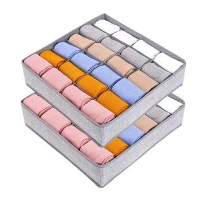 Immagine di Joyoldelf Divisori per cassetti, 2 confezioni da 24 scomparti, pieghevoli, riporre calzini, reggiseni, fazzoletti (cenere di canapa)