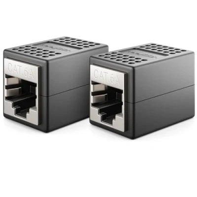 Immagine di deleyCON 2x CAT6a Accoppiatore Cavi di Rete Cavo Patch Ethernet Adattatore Componibile Schermato Presa RJ45 10Gbit/s DSL LAN Nero