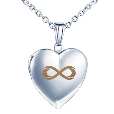 Immagine di MicLee Collana da Donna con Ciondolo a Forma di Cuore Simbolo dell&#039;infinito, in Acciaio Inox, Confezione Regalo, Regalo e Inossidabile, Colore: Argento