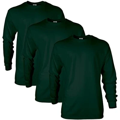 Immagine di Gildan T Shirt a Maniche Lunghe Ultra in Cotone, Stile G2400, Multipla, Verde Foresta (Confezione da 3), XL (Pacco 3) Uomo