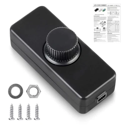 Immagine di interruttore dimmer per lampade a LED, 220 240 VAC/50 HZ, LED girevole, 3 100 Watt, corda, dimmerabile, lampada e alogena (nero)