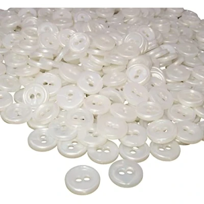 Immagine di AERZETIX C56357 Set di 100 Bottoni rotondi per cucito Ø11.5x2.2mm con 2 fori diametro apertura 2mm colore bianco perlato in plastica hobby creativo decorazione cucire merceria moda
