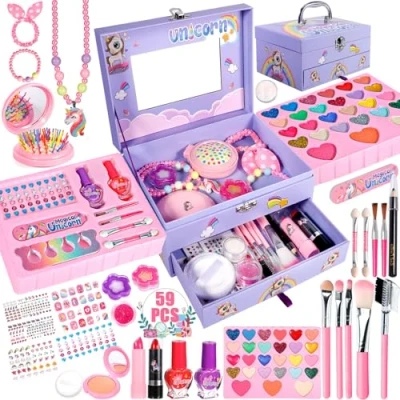 Immagine di Purpledi Trucchi Bambina Set, Sicuro e Atossico Lavabile Valigetta Anallergici, Trousse Bambina, Giochi Natale Compleanno Regalo 4 5 6 7 8 9 10 Anni
