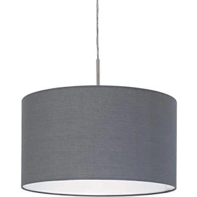 Immagine di EGLO La lampada a sospensione Pasteri, tessile uno punto luce, appesa in acciaio e tessuto, nichel opaco, grigio, E27, diametro 38 cm