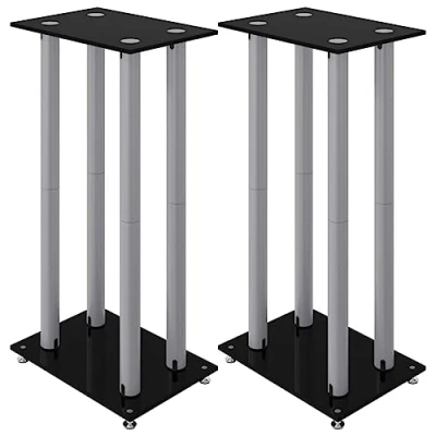 Immagine di vidaXL Pedane Casse 2pz Nero Argento Vetro Temperato Design 4 Pilastri