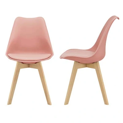 Immagine di [en.casa] Set di 2 Sedie Sala da Pranzo con Gambe Legno Massello Faggio Seduta Imbottita Color Rosa
