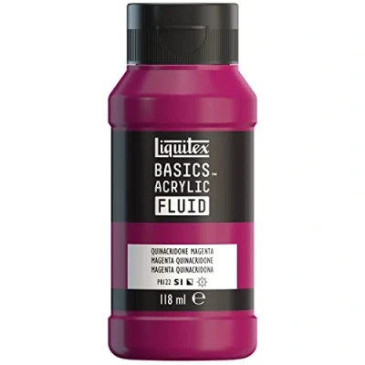 Immagine di LIQUITEX 8870393 Basics Fluid, pitura acrilica di consistenza fluida, asciugatura rapida, resistente alla luce, impermeabile, a base d&#039;acqua, flacone da 118 ml, Chinacridone Magenta