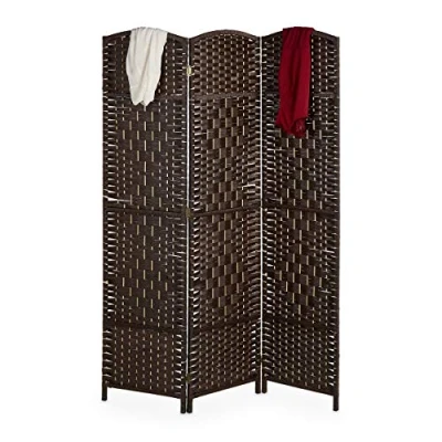 Immagine di Relaxdays Paravento a 3 Pannelli, HxL: 170 x 120 cm ca, Divisore Pieghevole, Separé per Ambienti Interni, in Marrone, Corda di Carta, Legno, 1 pz