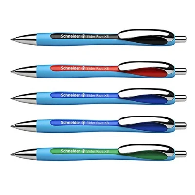 Immagine di Schneider Slider Rave XB Penna a sfera (tratto XB, mine per documenti, Made in Germany) confezione da 5 pezzi, colore inchiostro: 2 x blu, nero, rosso e verde