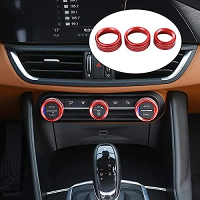 Immagine di per Romeo Giulia Stelvio 2017 2020 in lega di zinco abitacolo console centrale aria condizionata manopola regolazione anello copertura accessori auto (rosso)